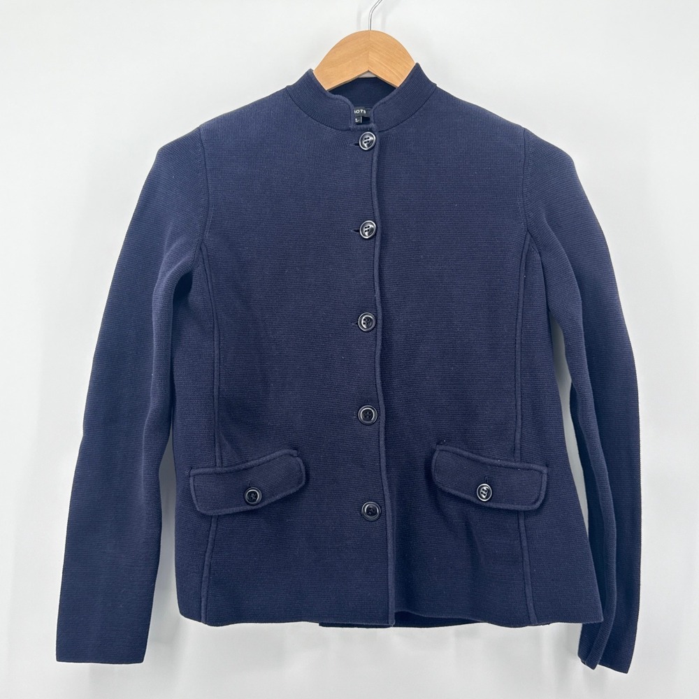 Talbots Knit Button Front Sweater Jacket Cardigan Navy‎ Mandarin Collar Small